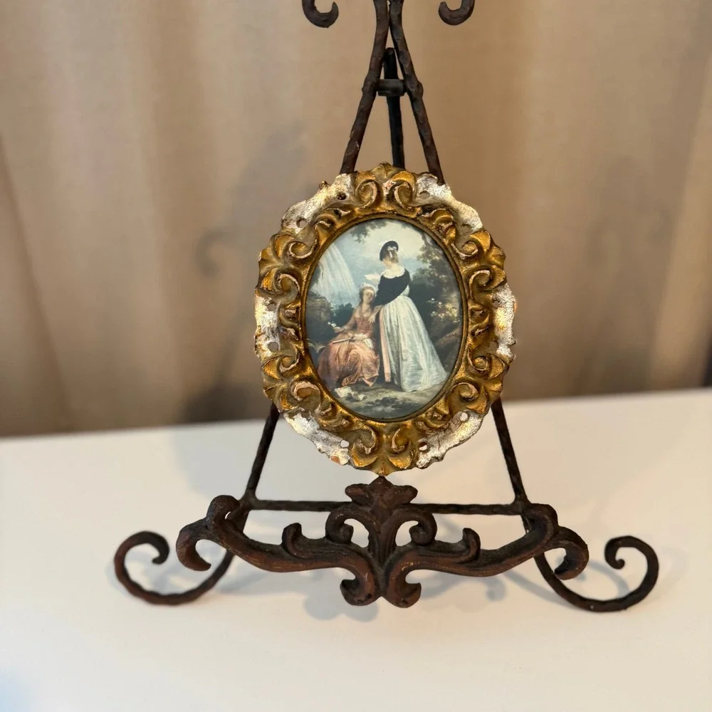 Vintage G.B. Florence Italy Hilaire Reading Miniature Gold Florentine Oval Frame